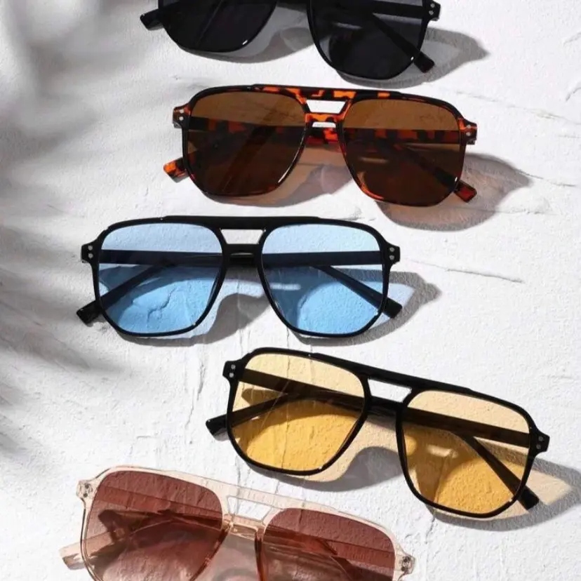 Sunglasses Unisex Fashion Square Double Beam Rivets Sunglasses