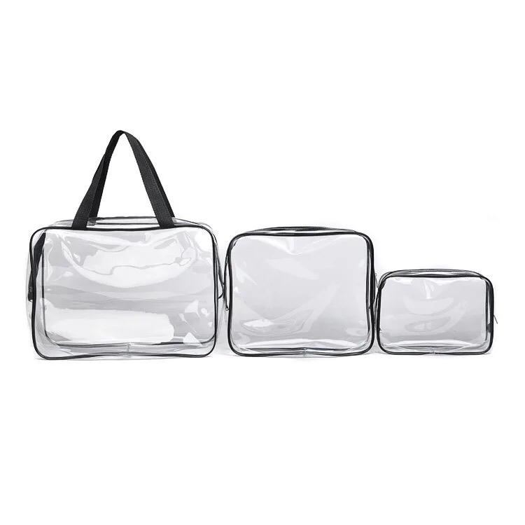 3 pieces Clear Travel Storage Bag With Handle, Portable Travel Washbag  Cosmetic Bag PVC Waterproof One Set 1