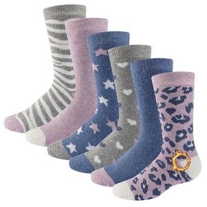 Girls Thermal Socks 6 Pack Fully Cushioned Terry Padding Moisture Wicking Cosy Thermal Socks Breathable Soft Cotton Ribbed Elasticated Cuff Kids Socks