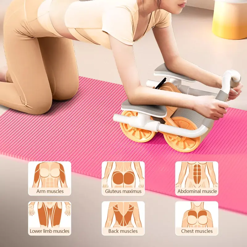 Abdominal Wheel Automatic Rebound Elbow Support and Timer for Waist & Abdomen Exercise Orange/Blue 4