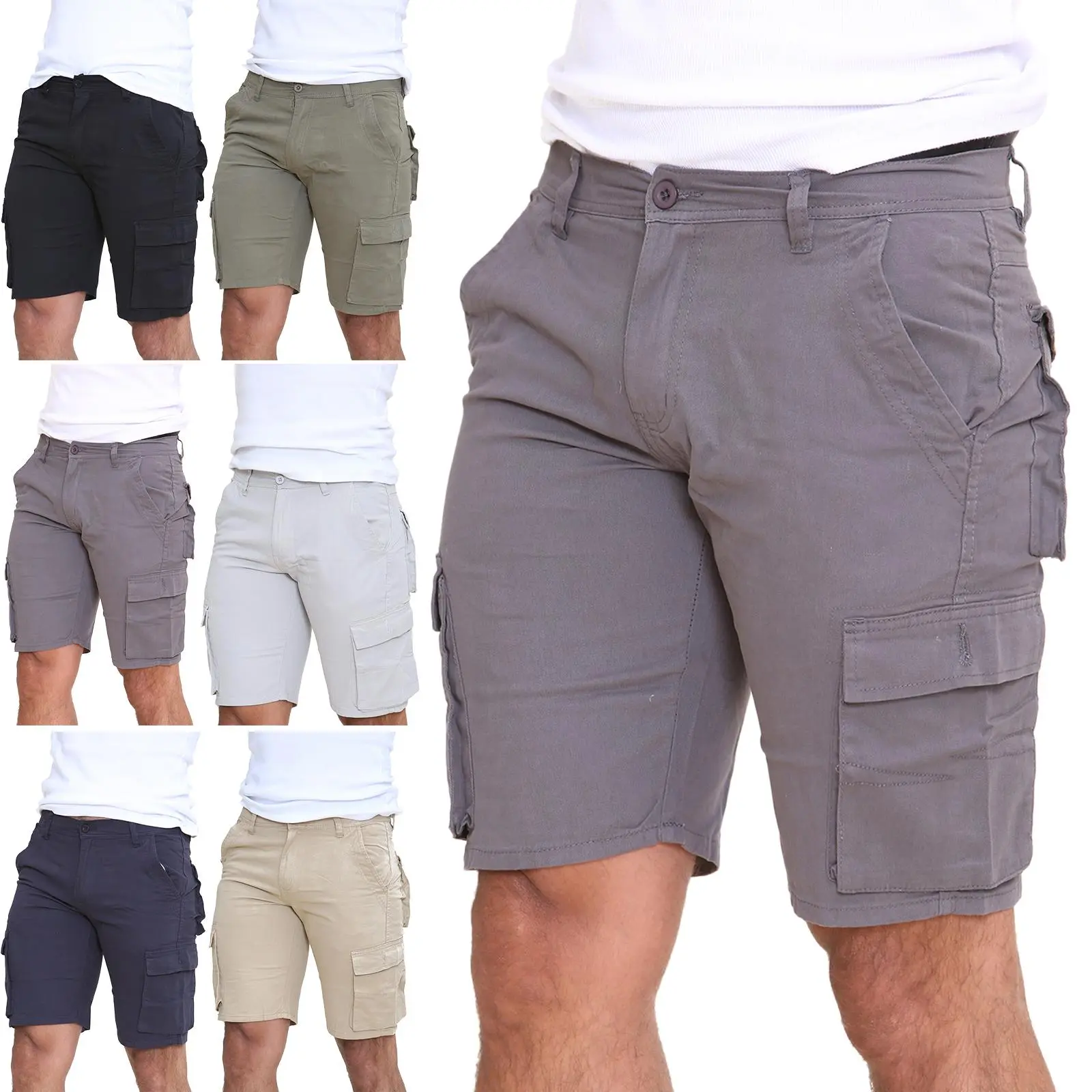 Mens Cargo Twill Chino Shorts Combat Half Pants 100% Cotton Work Wear Casual Menswear Pocket Garment Underwear