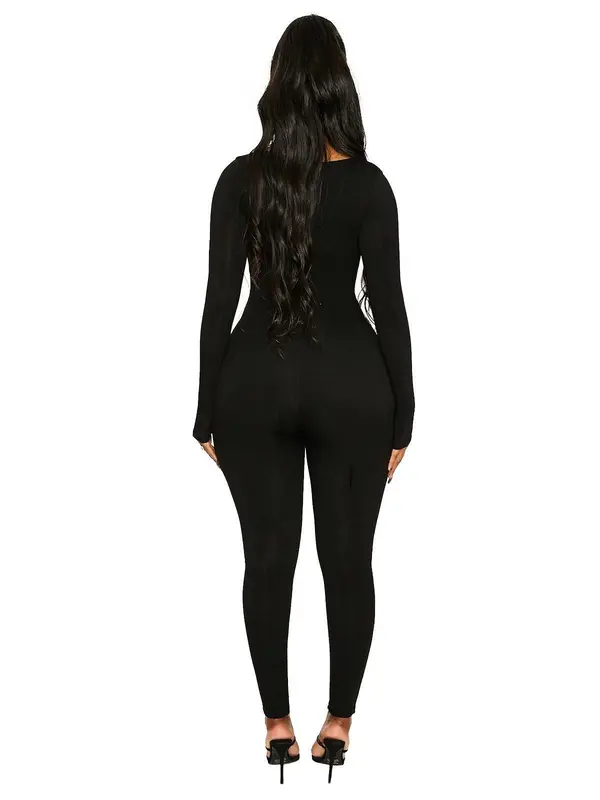 2024 Women's Basic Solid Long Sleeve Sports Jumpsuit, High Waist Square Neck Bodycon Jumpsuit For Yoga Gym Workout, Ladies Sportswear Clothing For All Seasons 3