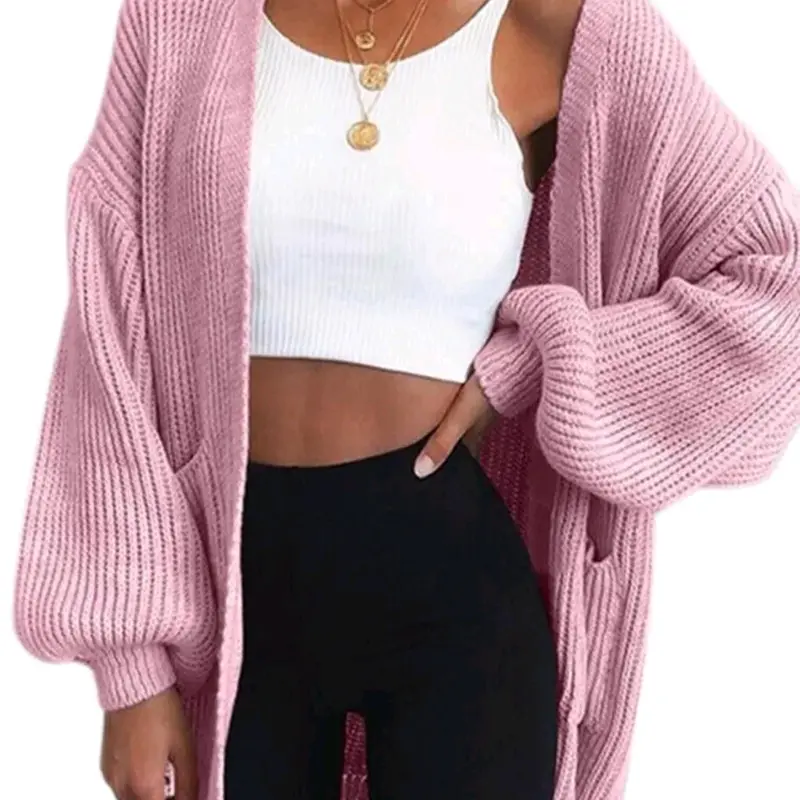 Women's Oversized Knitted Short Cardigan with Balloon Sleeves - Casual, Clothing Comfortable Knitwear Soft Womenswear 6