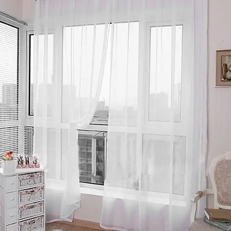 AceHome Sheer Voile Window Curtain Panel Sheer Curtains Net Curtains Privacy Protected Rod Pocket Window Curtains White 1