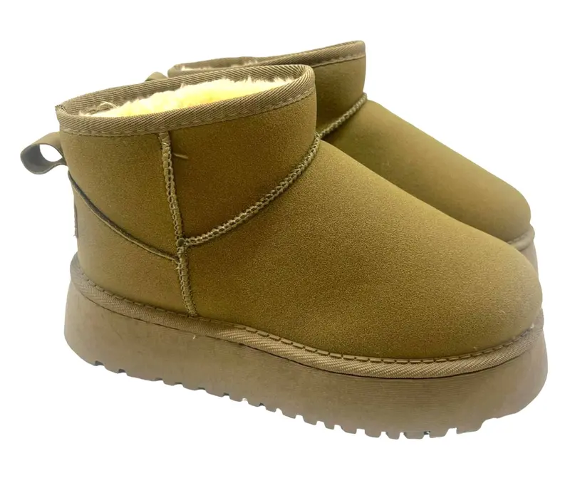 Womens Faux Fur Slip On Platform Snug Boots Ladies Ankle Warm Comfy Shoes 1