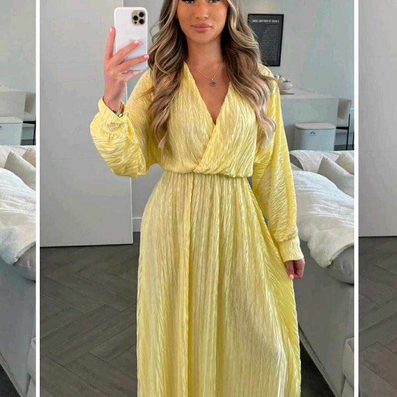 Mina Crinkled  V-Neck Maxi Dress Chic Casual Elegant 5