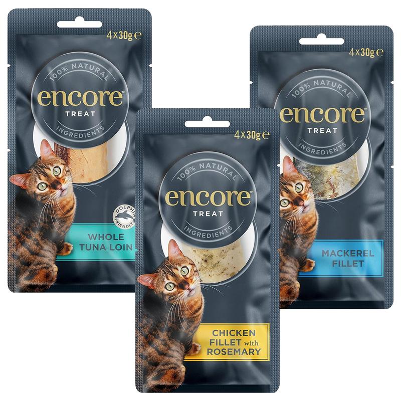 Encore 100% Natural Tuna Fillet Cat Treats Freeze Dried 12x10g / Chicken Breast Cat Treats Freeze Dried 12x10g / Cat Treats Bundle 12 x 30g 1