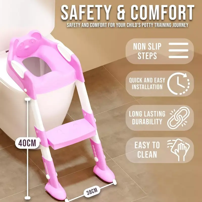 FOLDABLE BABY POTTY INFANT KIDS TOILET CHAIR PORTABLE TRAINING SEAT WITH LADDER 4