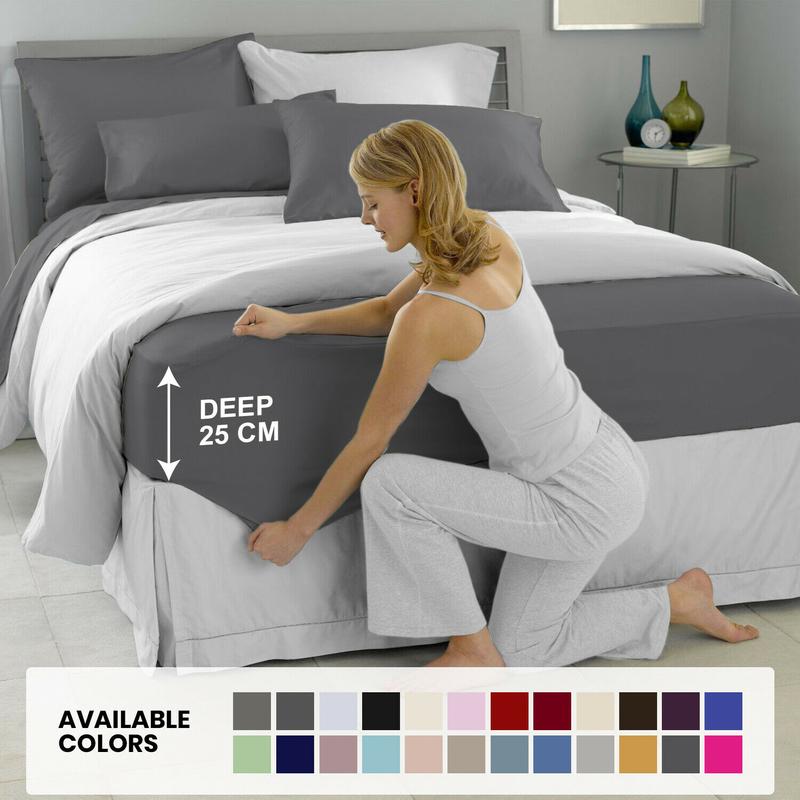 Extra Deep 30cm Fitted Sheet 100% Poly Cotton Single Double King Size Bed Sheets FULLY ELASTICATED 6