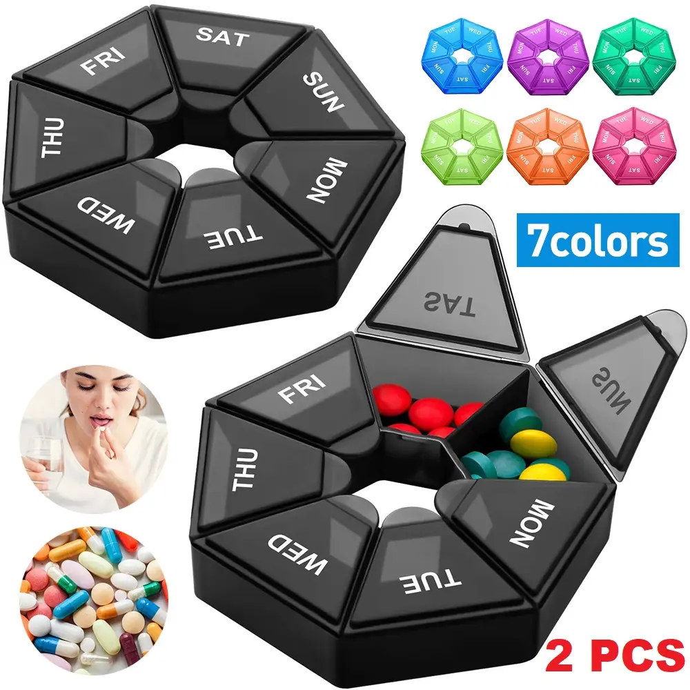 2PCS Weekly Pill Box Daily Organiser Medicine Tablet Storage Dispenser 7 Day
