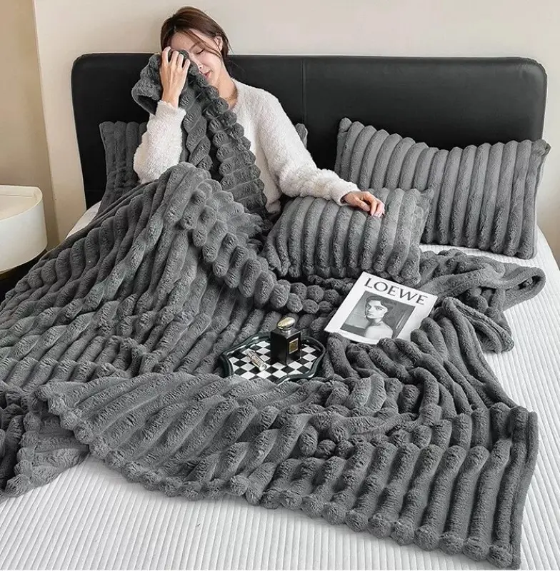Chunky Cord Ribbed Throw - Soft Fleece Blanket Faux Fur for Sofa, Bed, and Chair - Large, Warm, Fluffy & Cozy Blanket for Home, Couch, or Travel - Super Soft Ribbed Fleece Throw for Comfort and Warmth - Perfect for Settee & Sofa Bedding 4