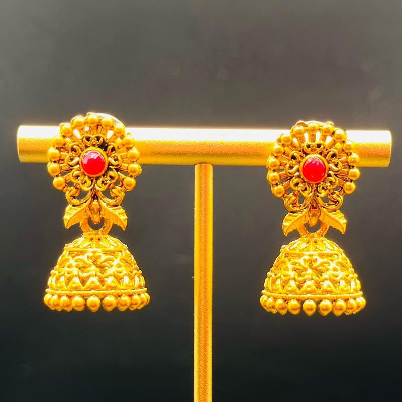 Traditional Gold Plated Imitation Jhumkas With A Ruby Centre Stone (Small) 1