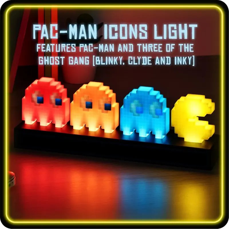 Pac-Man LED Night Light 3 Modes Colorful Pixel Game 3D Icon Light USB Rechargeable Anime Atmosphere Table Lamp Ornaments Toys 3