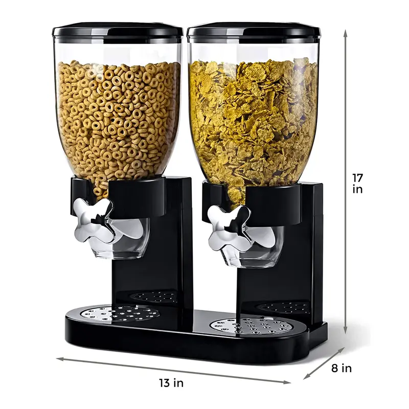 Kids Double Cereal Dispenser Kitchen Dry Food Storage Plastic Container Bowl Machine Utensils Pasta Porridge 6