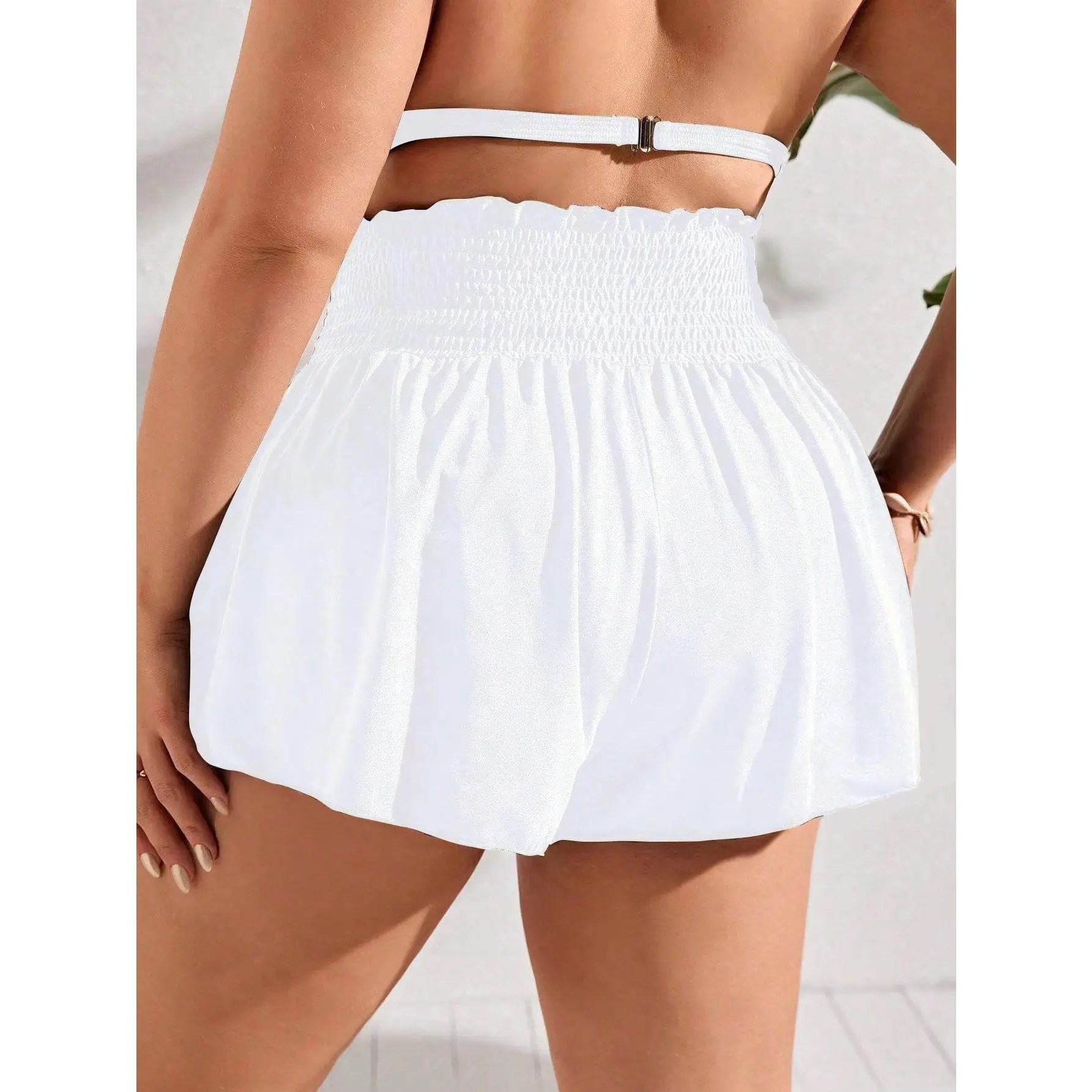 SHEIN Swim Curve Summer Beach Plus Size Solid Color Shirred Bikini Bottoms, High Waisted Bathing Suit Beach Outfit Vacay Vibe