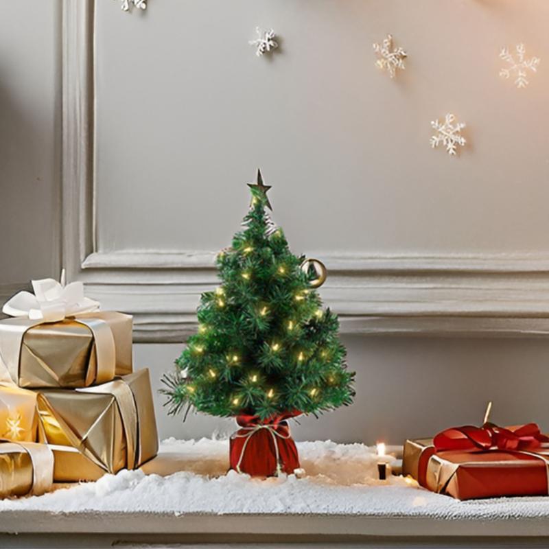 2ft Mini Christmas Tree Christmas Table Decoration with Base, LED Lights, Small Indoor Christmas Decor & Gift, Battery operated, Christmas Decorations Indoor, Small Pre Lit Christmas Tree-Green 8