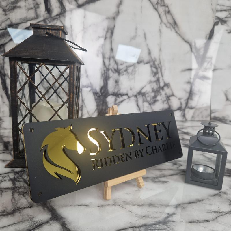 Gold Mirror and Black Horse Stable Name Sign Personalised just for you! 8