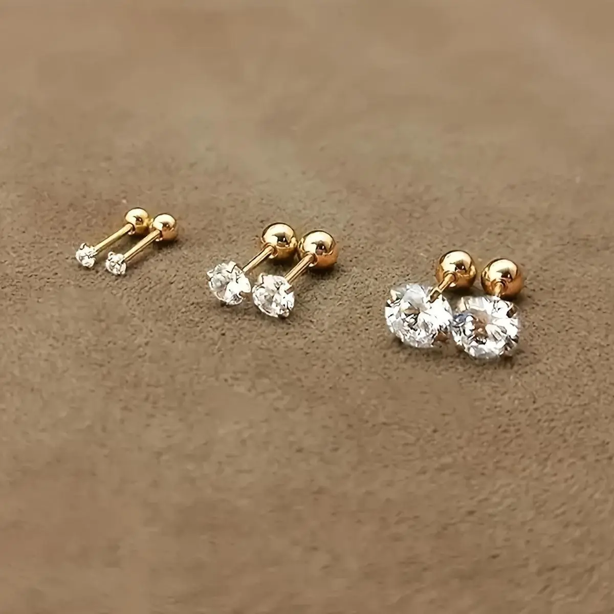 1 Pair or 3 Pairs Stainless Steel 18K Gold Plated Four-claw Twisted Ball Zirconia Earrings