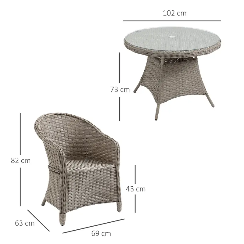 5 Pieces Outdoor Patio PE Rattan Dining Set, Four Seater Garden Furniture - 4 Chairs & Round Table w/ Umbrella Hole, Mixed Grey 2