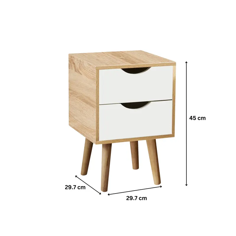 Big Furniture Warehouse Bedside Cabinet 2 Drawer Oak White Lamp Side Table Solid Wood Legs Scandi Style 1
