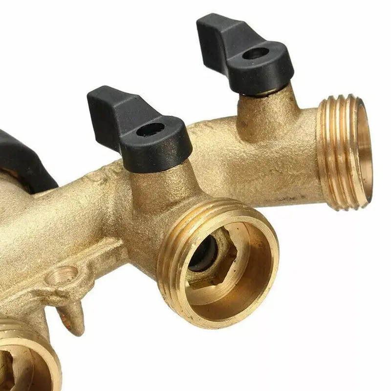 Solid Brass 4 Way Adaptor - Garden Tap Multi Hose Connector Splitter UK 5