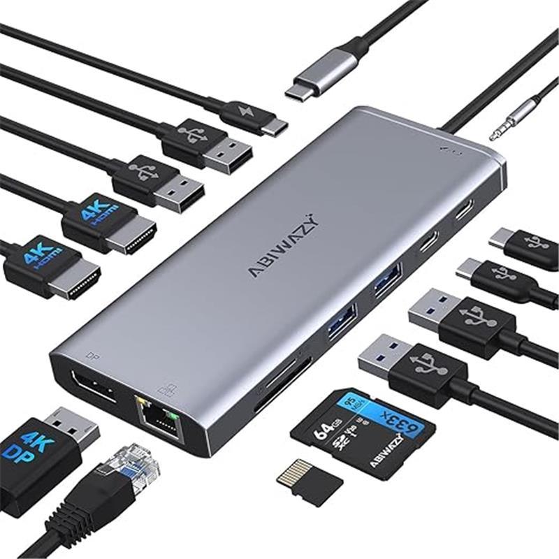 USB C Laptop Docking Station with Dual HDMI, 14 in 1 Multiport Adapter for Dell/HP/Lenovo/Surface/ASUS Size Name: 14-IN-1 DP 5