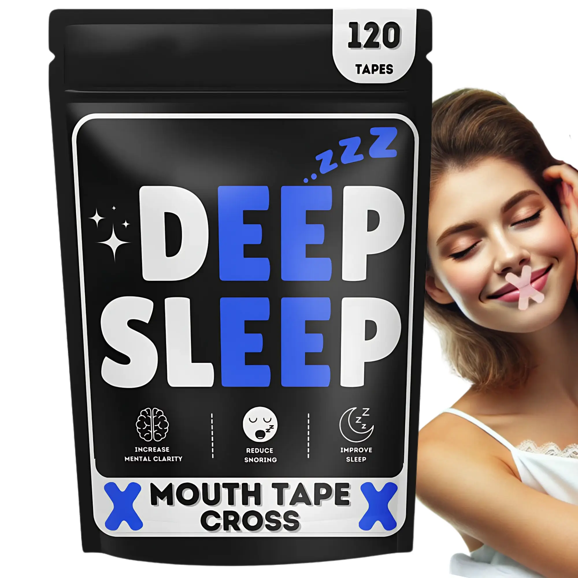 Deep Sleep Cross Mouth Tape, 2in1 Snoring Aids for Men, Mouth Tape For Sleeping, Anti Snoring devices, Improved Nasal Breathing, Snore Stopper, Gentle On Skin, Beard Friendly, Peel, Mouth Taoe, Cross Tape, Deep Sleep Cross Tape