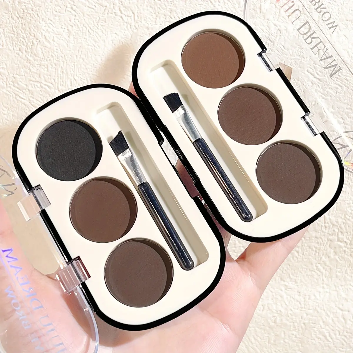 3-Color Matte Eyebrow Powder Palette with Brush, Long-Lasting Sweat-Resistant Smudge-Proof, 3-In-1 Facial Makeup Set for Normal Skin