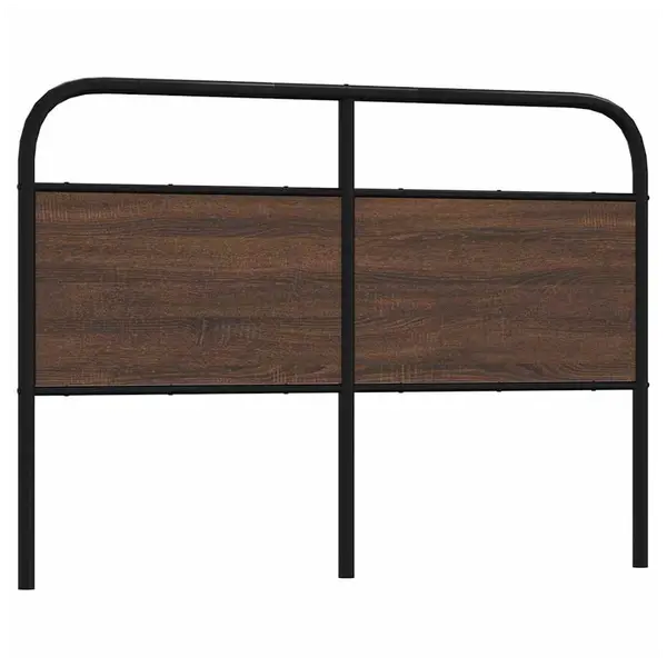 Elegant Brown Oak Headboard: Stylish Steel & Engineered Wood Design 1