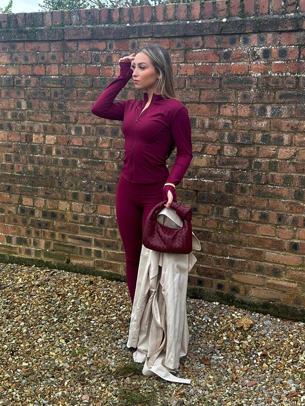 "Mia" Sculpt Gym Jacket and matching Leggings in Burgundy 6