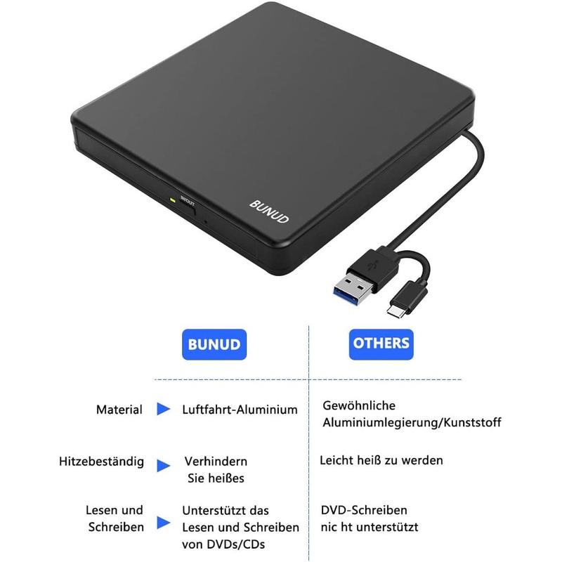 CD DVD Drive, USB 3.0 & Type-C CD/DVD +/-RW ROM Burner Writer Rewriter with SD/TF & USB Ports, Optical Disc Drive DVD Player for Laptop PC Winodws 11/10 Mac MacBook Pro Air Apple iMac 3