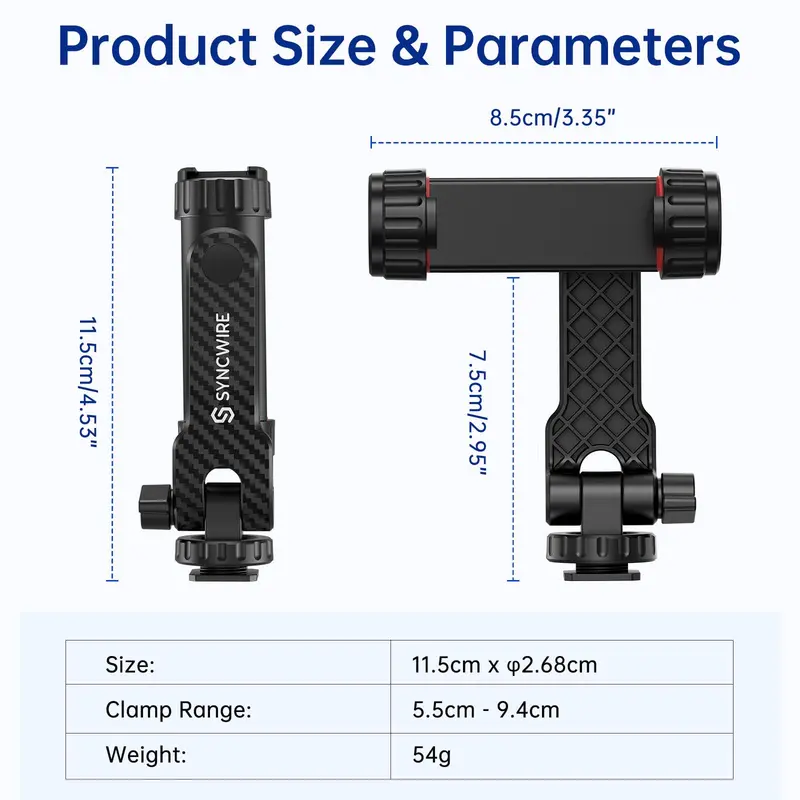 SYNCWIRE Tripod Phone Mount, Universal Smartphone Mount Adapter with 2 Cold Shoe and 1/4" Screw, 360° Rotates and 180° Tilts Adjustable Cell Phone Clamp Holder for Enhancing Mobile Photography Setup 4