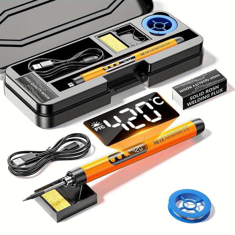 1pc Mini Cordless Soldering Iron Kit with Digital Display, 3 Temperature Settings, USB Rechargeable Portable Soldering Tool for Home Appliance Repair, Jewelry Crafting, DIY Projects - Plastic, Orange & Dark Grey, Compatible with PC 4