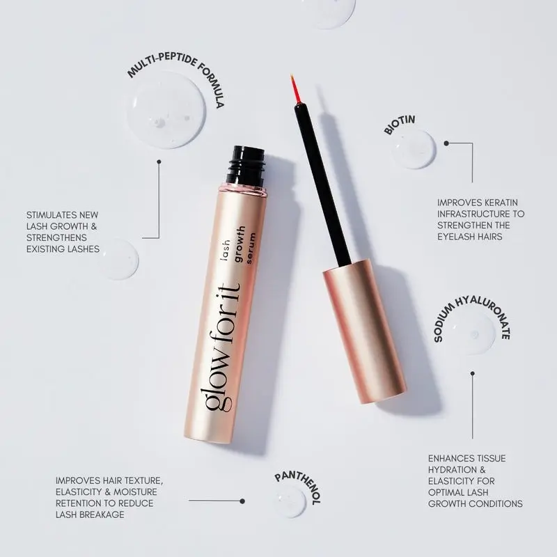 Glow For It Lash Growth Serum 3ml - Vegan & Cruelty-free, Stimulates Hair Follicle for Strong & Healthy Lashes - Vitamins Makeup Mascara Cosmetic 6