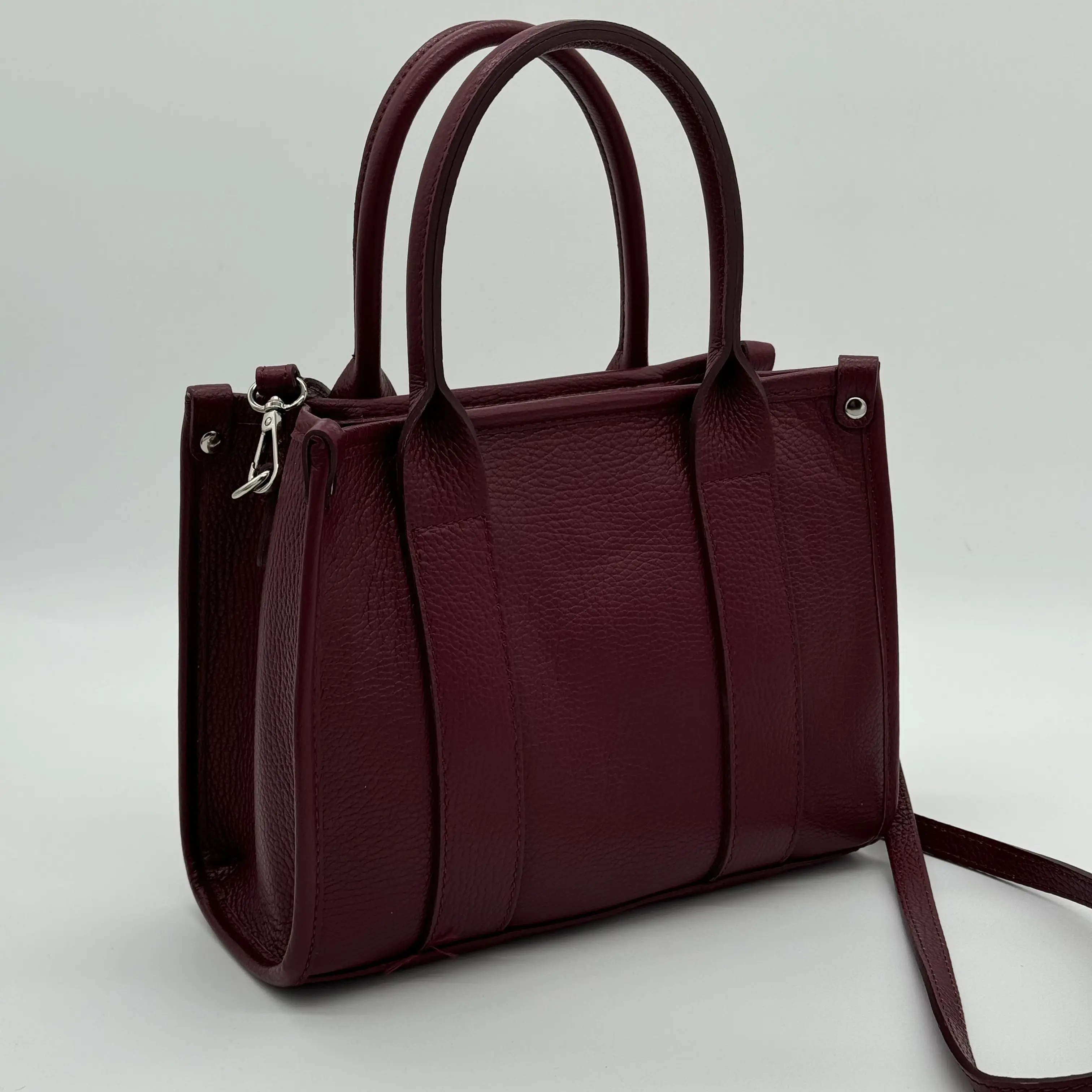 Genuine Leather Zipped Grab Handles Tote Bag with Crossbody Strap