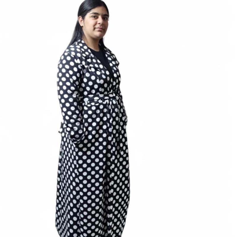 Ultimate Style Polka Dot Women's Summer Maxi Cardigan with Belt and 2 Pocket Black And White Lightweight Womenswear Elegance Jackets  Lady Coats Comfort Long Sleeve 4