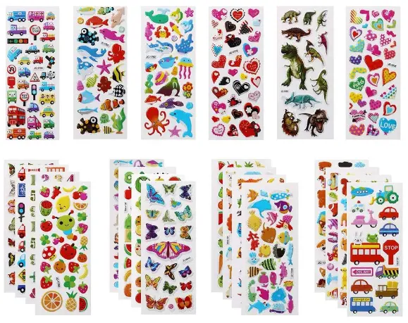 3D Stickers for Kids, 22 Variety Sheets Puffy Stickers, 500+ Children Stickers for Party Rewarding Gifts Scrapbooking Including Animals Fish Dinosaurs Numbers Fruits Trucks Butterfly and More