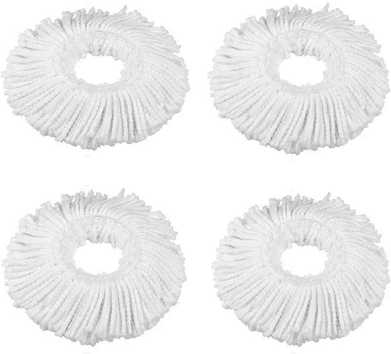 Premium Mop Heads Replacement Refill for 360° Rotating Round Magic Spin Mop Microfibre, White (Pack of 4) - MO-008 0