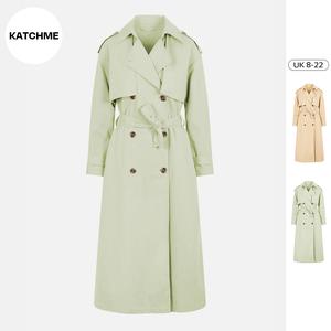 KatchMe Women's Oversized Premium Waist Tie Double Breasted Trench Coat (UK 8-22),High-End Outerwear Jacket,Plain Minimalist Side Pocket Lady's Outfits