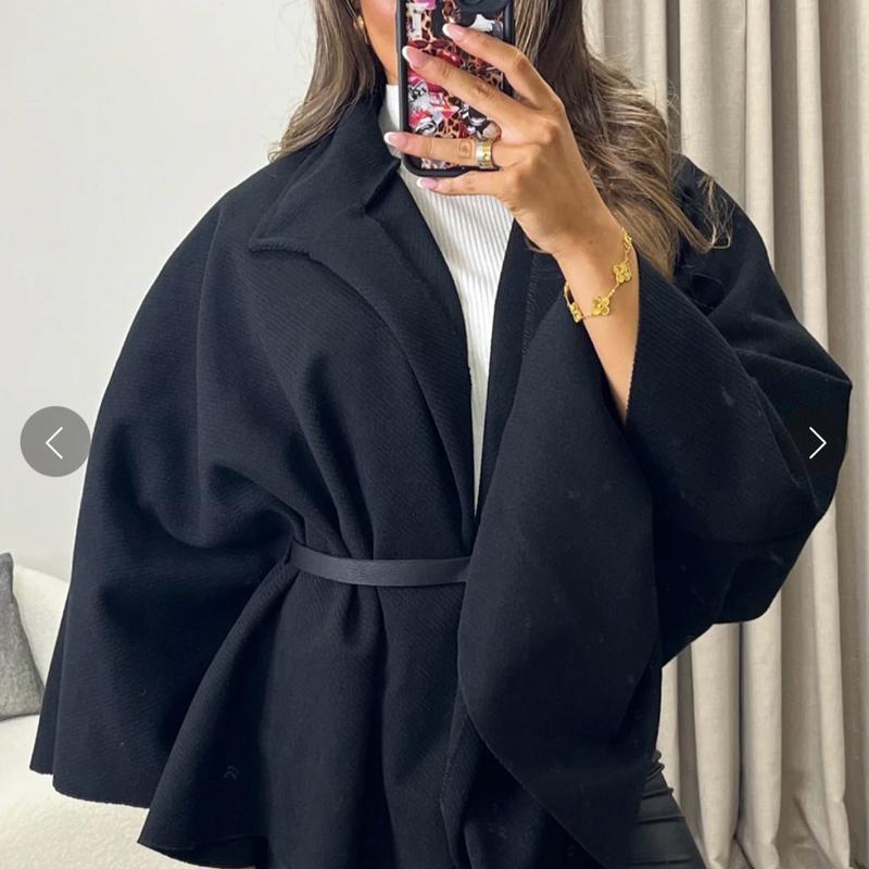 Gracelea striped wool look belted button cape 1