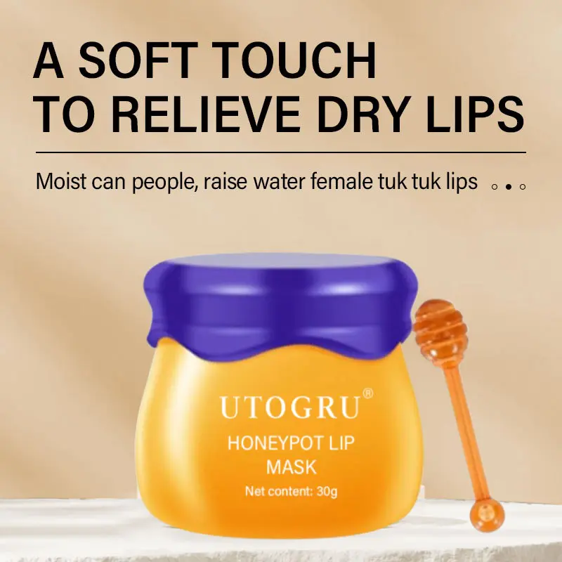 Lip Mask, Honey Jar Design Comfort Moisturizing Lip Mask, Honey Lip Mask, Sleep Overnight Lip Mask for Lip Care, Hydrating Lip Mask
