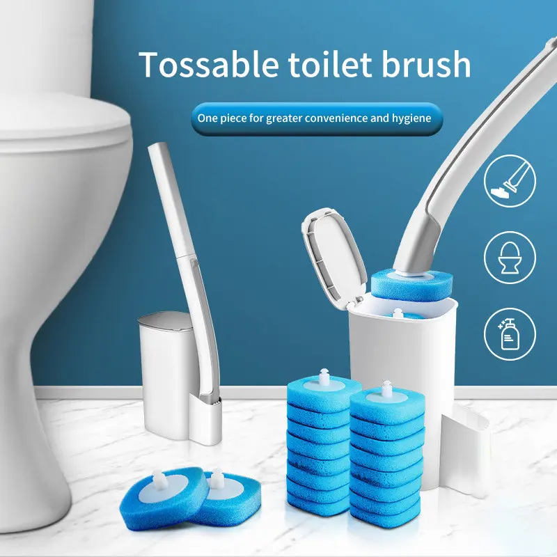 Disposable Toilet Brush Replacement Head Set Bathroom Long Handle Household Cleaning Set Can Be Thrown Toilet Brush 0