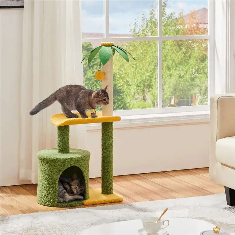 Cat Tree Coconut Palm Cat Tower with Natural Sisal Rope Scratching Post and Bending Perch for Scratching Instincts and Lounging Fun cat  furniture