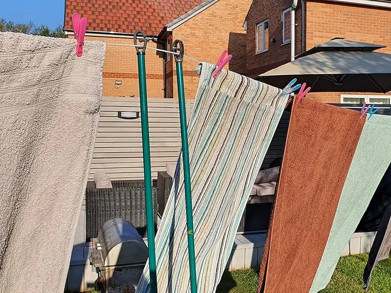 2x Telescopic Washing Line Prop Pole Clothesline Heavy Duty Home Garden Washing Line Dry Clothes Drying Airer Support Clothes Line Pole Galvanised Laundry Washing Line Poles Extenedable to 2.4M Pack of 2 4