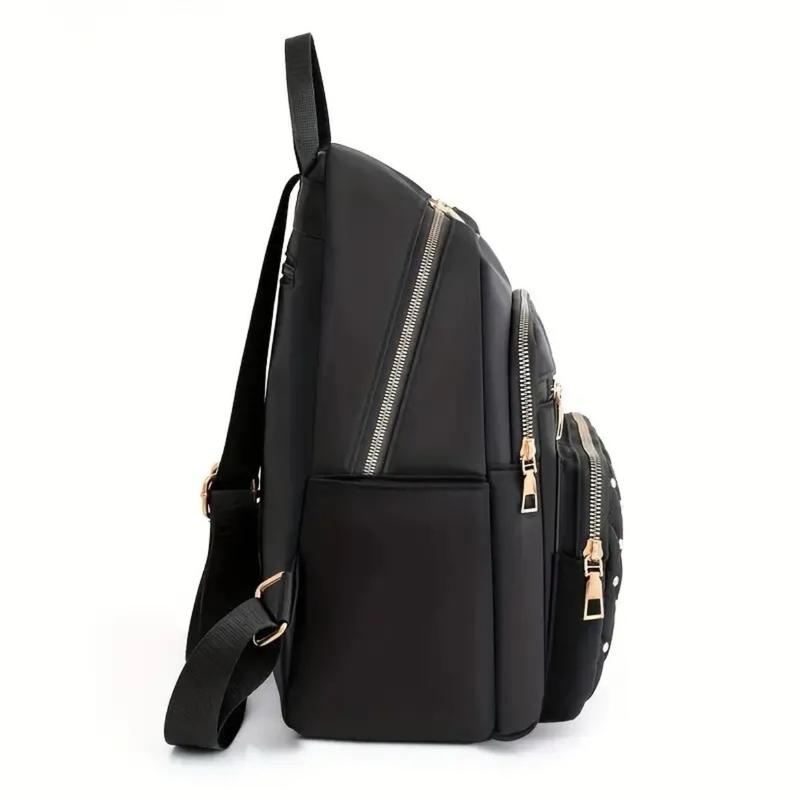 Quilted Rivet Large Capacity Backpack, Nylon Durable Lightweight School Backpack 2