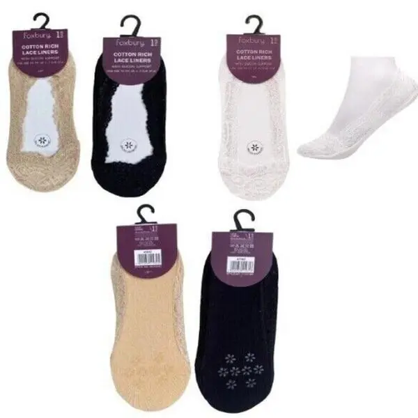 Women Ladies Skin Shoe Liners Footsies Invisible Thin Lace Socks UK 4-7