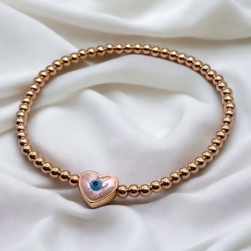 Evil eye heart charm, protection bracelet with gold filled beads. 4