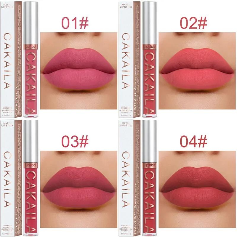Sexy Long Lasting Velvet Matte Lip Gloss Liquid Lipstick Lip Makeup Women Beauty Red Nonstick Cup Waterproof Lip Gloss Pack Glossy 4