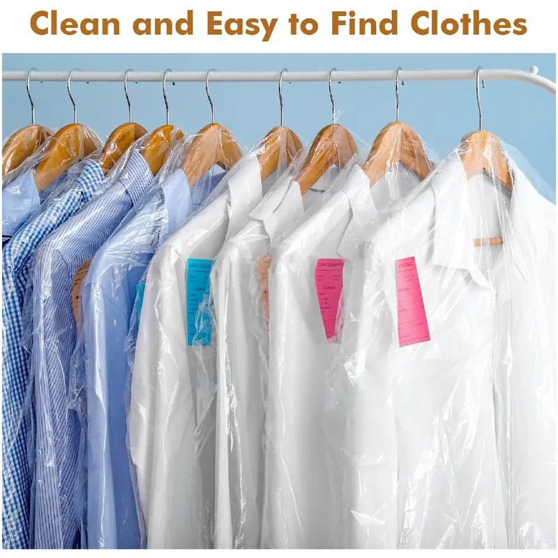 30 Pack Plastic Clothes Covers, 60 * 120cm Clear Clothes Bags Hanging, Dry Cleaning Bags, Garment Bags, Dust-proof Garment Protector Covers for Clothes Shirt Jacket Suit Sweater (Transparent) 4