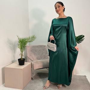 Ladies quality satin plain batwing kaftan abaya Onesize Uk 6-20